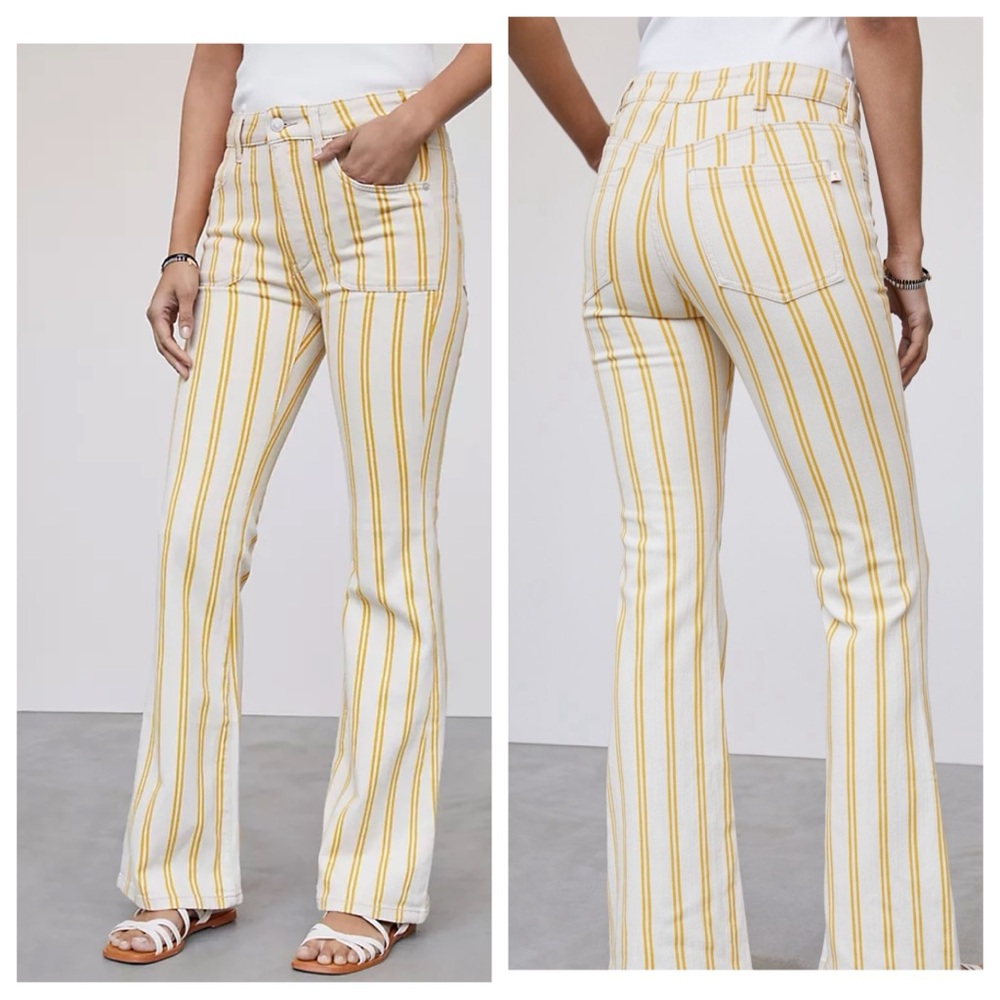 Anthropologie Yellow and White Striped Flare Jeans